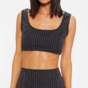 Black Pinstripe Sleeveless Scoop Neck Crop Top